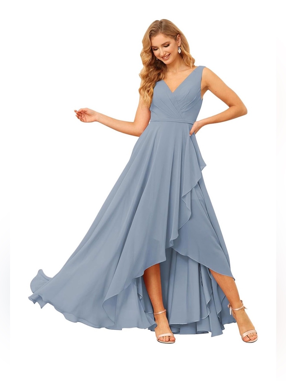 New Women's Chiffon V-Neck Dusty Blue Bridesmaid Dresses